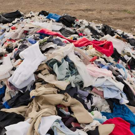 Heap of wasted clothing in a landfill. (AI-generated)