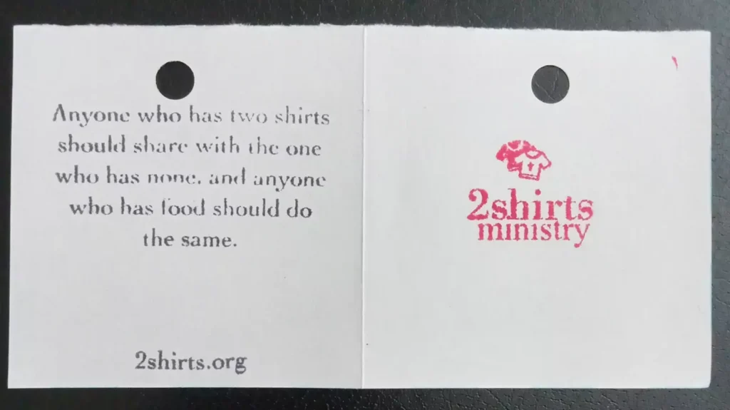 2 Shirts Ministry care card.